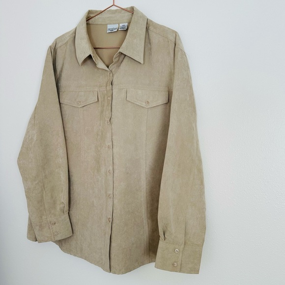 Carolina Colours Faux Suede Long Sleeve Button Down Chest Pockets Shirt - Picture 9 of 11